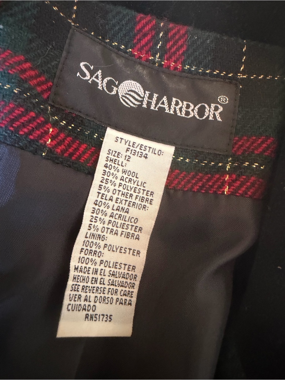 Vintage 90s Tartan Plaid Wool Blazer Red Green Holiday Preppy Equestrian 12 - Picture 10 of 12